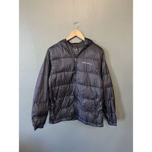 Eddie Bauer Mens Black Down Puffer Full Zip Hooded Jacket Size Medium